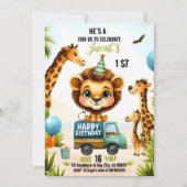 Invitation Jungle Safari Animaux Garçon 1er anniversaire (Devant)
