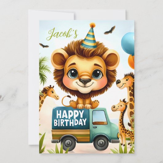 Invitation Jungle Safari Animaux Garçon 1er anniversaire (Dos)