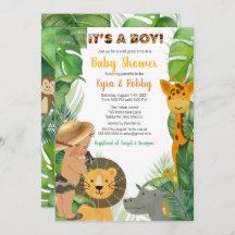 Jungle Safari Animaux garçon Baby shower Invitatio