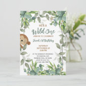 Invitation Jungle Safari Animaux Sauvage Un 1er anniversaire  (Debout devant)