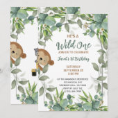 Invitation Jungle Safari Animaux Sauvage Un 1er anniversaire  (Devant / Derrière)