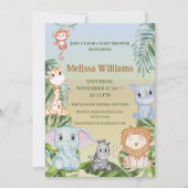Invitation Jungle Safari Animaux sauvages Palm Monkey Baby sh (Devant)