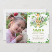 Invitation Jungle Safari Animaux Végétation Photo Anniversair (Devant)