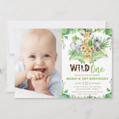 Invitation Jungle Safari Animaux Verdure 1er anniversaire Pho (Devant)