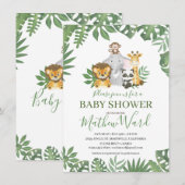 Invitation Jungle Safari Animaux Verdure Baby shower Garçon (Devant / Derrière)