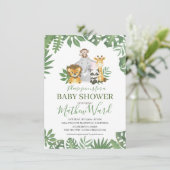 Invitation Jungle Safari Animaux Verdure Baby shower Garçon (Debout devant)