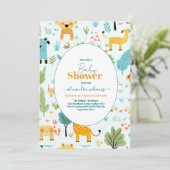 Invitation Jungle Safari Animaux Verdure Baby shower Garçon (Debout devant)