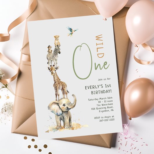 Invitation Jungle Safari Animaux "Wild One" Anniversaire de e