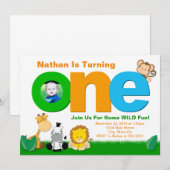 Invitation Jungle Safari Anniversaire Invitation, 1er Anniver (Devant / Derrière)