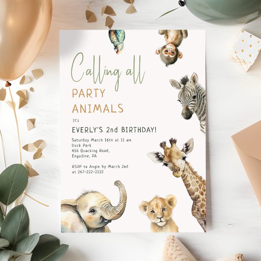Invitation Jungle Safari "Appeler tous les animaux de fête" A