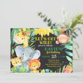 Invitation Jungle Safari Aquarelle mignonne garçon premier an (Debout devant)
