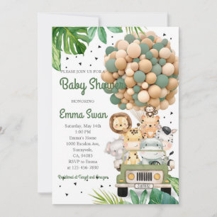 Invitation Jungle Safari Baby Shower Animaux Verts