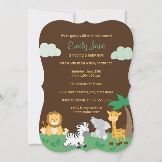 Invitation Jungle Safari Baby Shower Mixte (Devant)