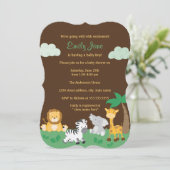Invitation Jungle Safari Baby Shower Mixte (Debout devant)