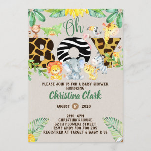 Invitation Jungle Safari Baby shower Oh Boy Cute
