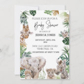 Invitation Jungle Safari Bébé Africain Animaux Feuilles tropi (Devant)