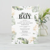Invitation Jungle Safari Botanique Palm Baby shower Feuille (Debout devant)