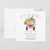 Invitation Jungle Safari C'est une fille Baby shower rose (Devant / Derrière)