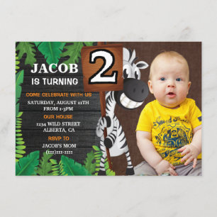 Invitation Jungle Safari Deuxième anniversaire garçon Photo I