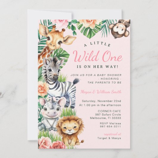 Invitation Jungle Safari fille Baby shower couples (Devant)