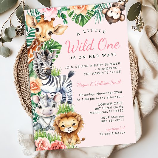 Invitation Jungle Safari fille Baby shower couples