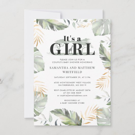 Invitation Jungle Safari Giraffe Couples Filles Baby shower (Devant)