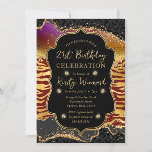 Invitation Jungle Safari Pailleté Agate 21e Anniversaire