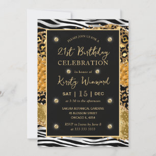 Invitation Jungle Safari Paillettes Agate 21e Anniversaire