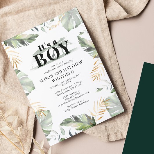 Invitation Jungle Safari Palm Feuilles Baby shower Couples