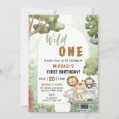 Invitation Jungle Safari Party Animaux Wild Un 1er anniversai (Devant)