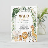 Invitation Jungle Safari Party Animaux Wild Un 1er anniversai (Debout devant)