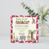 Invitation Jungle safari rose anniversaire de enfant (Debout devant)