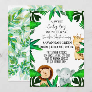 Invitation Jungle Safari Tropical Animal Wild Boy Baby shower
