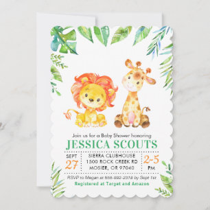 Invitation Jungle Safari Vert Fête de Naissance Garçon Paille