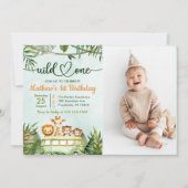 Invitation Jungle Safari Wild One 1ère photo d'anniversaire (Devant)