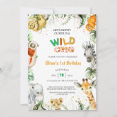 Invitation Jungle Safari Wild One Animaux 1er anniversaire (Devant)