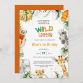 Invitation Jungle Safari Wild One Animaux 1er anniversaire (Devant / Derrière)