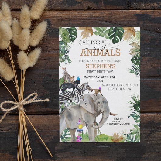 Invitation Jungle Safari Wild One Birthday Party Animaux