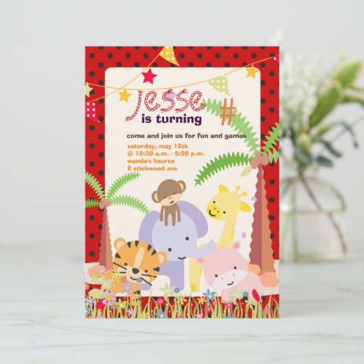 Invitation Jungle Thème/Fête/photo personnalisée (Debout devant)