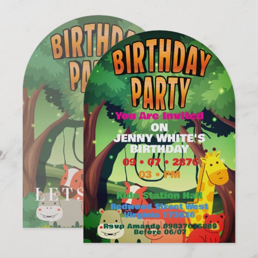 Invitation Jungle Themed  (Devant / Derrière)