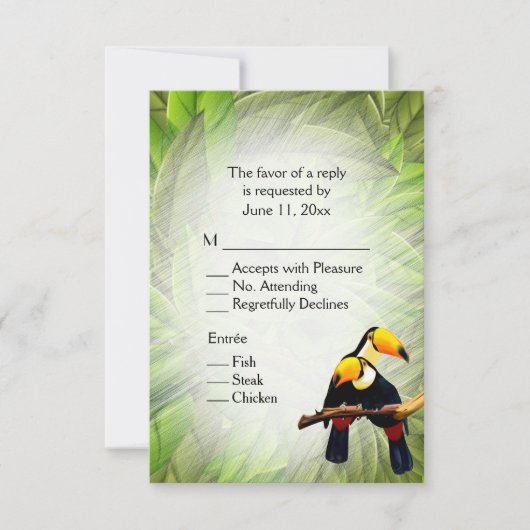 Invitation Jungle Toucans RSVP avec sélection d'arbre (Devant)