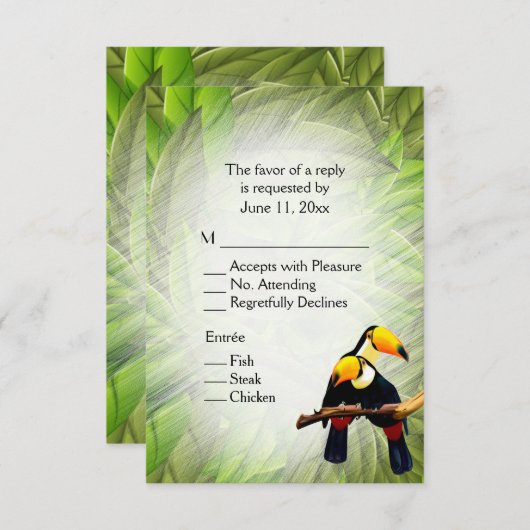 Invitation Jungle Toucans RSVP avec sélection d'arbre (Devant / Derrière)