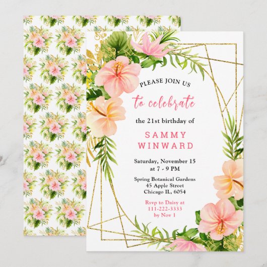 Invitation Jungle Tropical avec Anniversaire de Feuillage (Devant / Derrière)