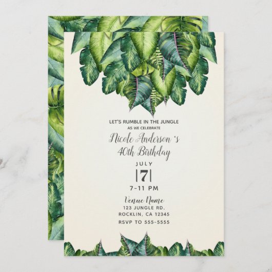 Invitation Jungle tropicale Feuilles Vert Botanique Anniversa (Devant / Derrière)