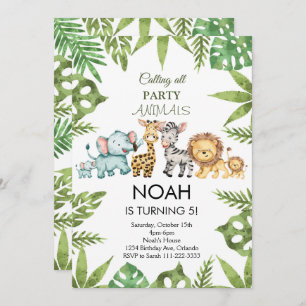 Invitation Jungle tropicale Safari Animaux Anniversaire Invit