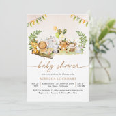 Invitation Jungle Tropicale Safari Animaux Fille Baby shower  (Debout devant)