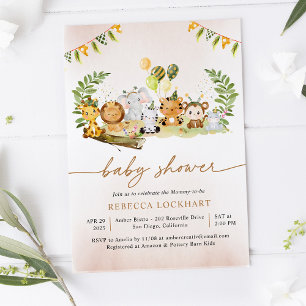 Invitation Jungle Tropicale Safari Animaux Fille Baby shower 