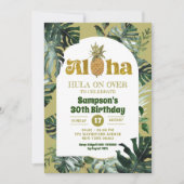 Invitation Jungle Vert Tropical Aloha Anniversaire de l'anana (Devant)