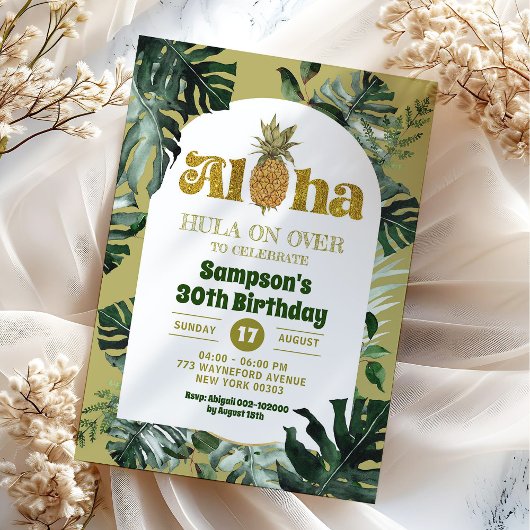 Invitation Jungle Vert Tropical Aloha Anniversaire de l'anana