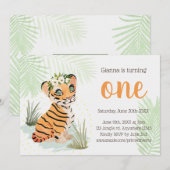 Invitation Jungle Wild & Free Floral 1er Birthday Tiger (Devant / Derrière)